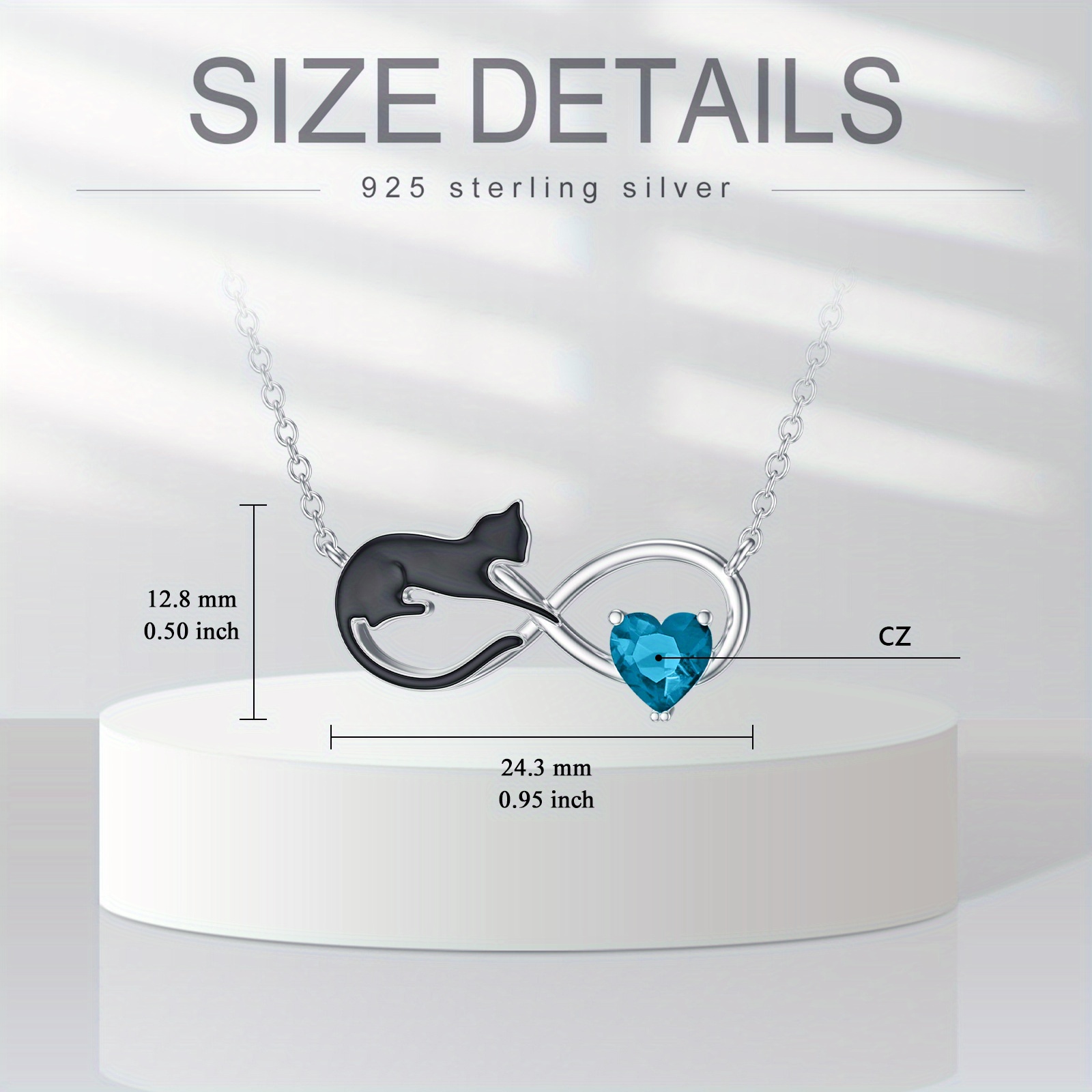 Women's Black Cat Birthstone Necklace, 925 Sterling Silver